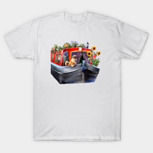 Captain dog. Cool red narrowboat T-Shirt